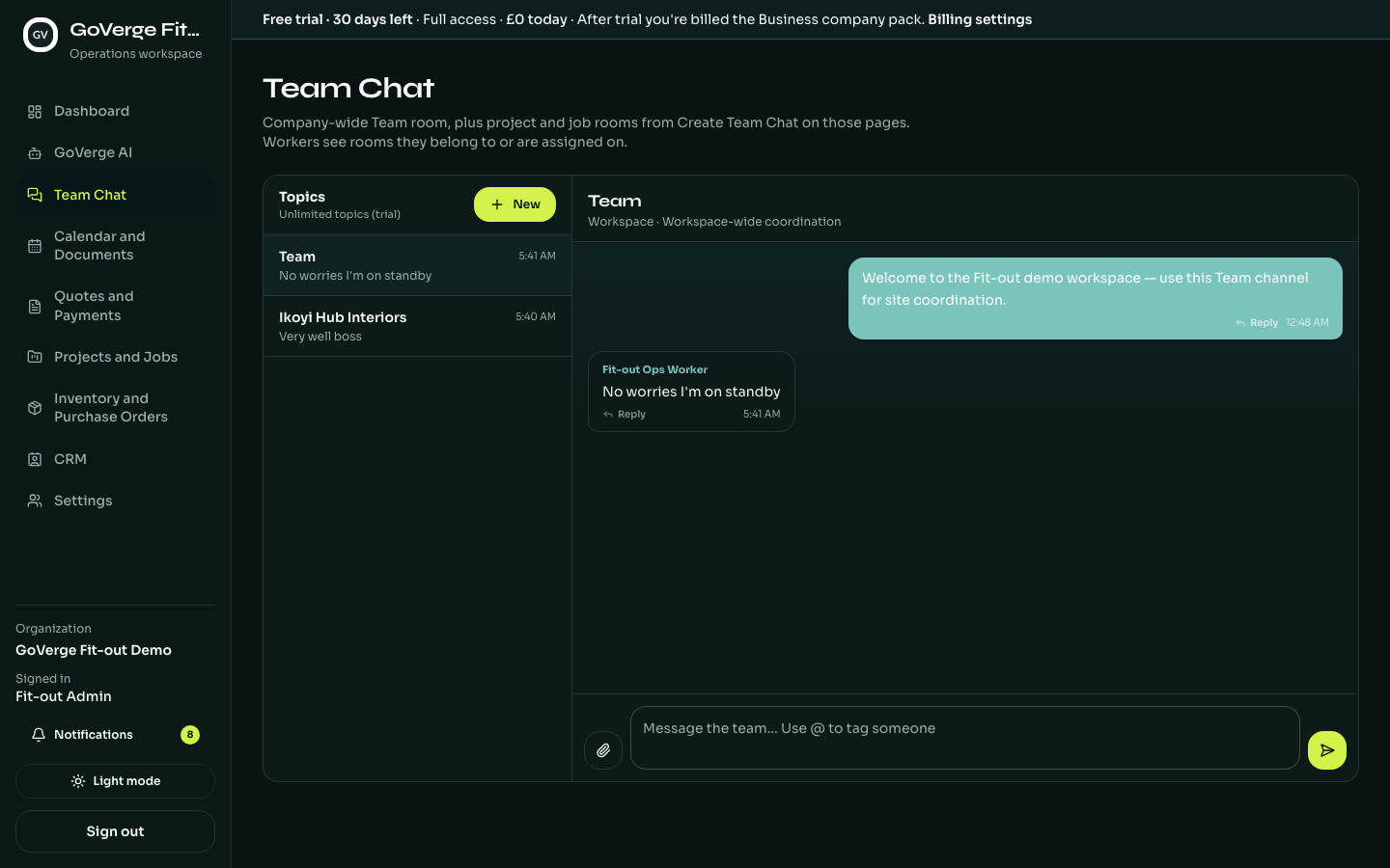Team Chat in GoVerge